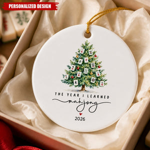 Custom Year Mahjong Ceramic Christmas Ornament - The Year I Learned Mahjong Keepsake
