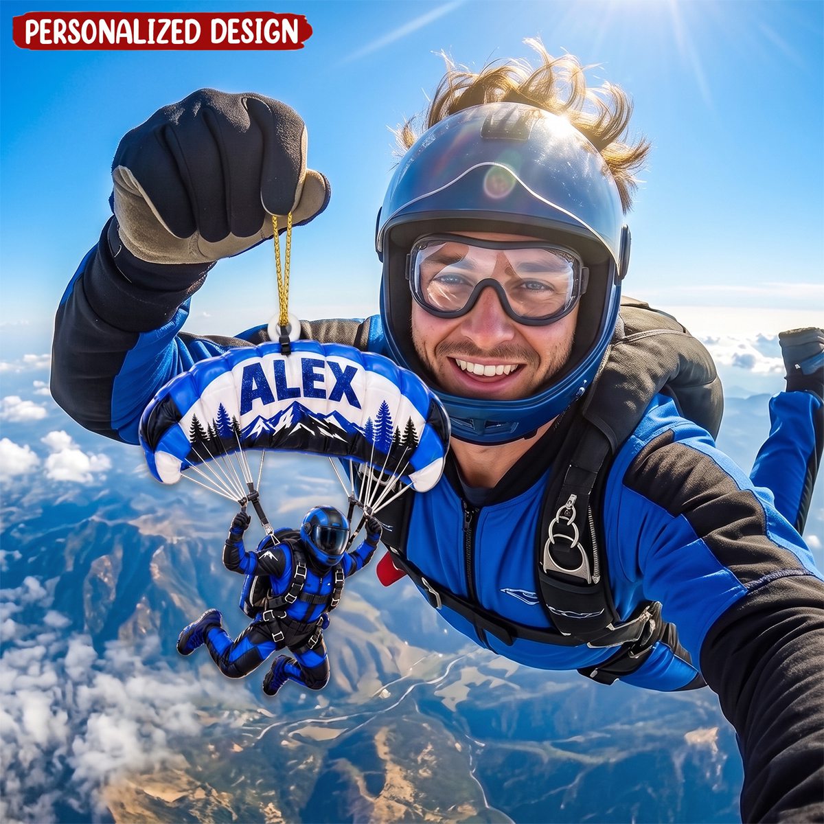 Personalized Skydiving Ornament, Custom Name Parachute Christmas Tree Decoration