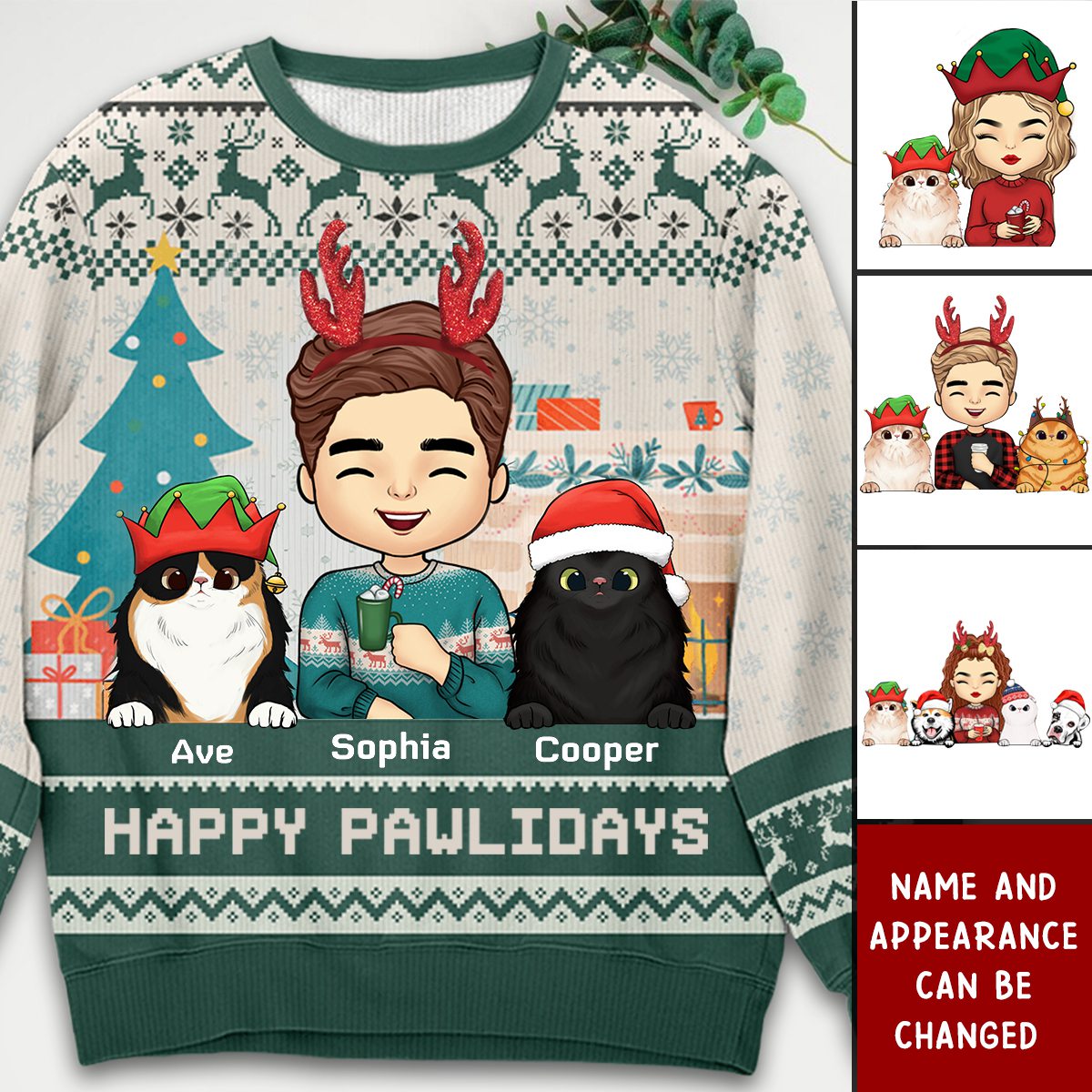 Happy Great Pawlidays - Dog & Cat Personalized Custom Ugly Sweatshirt  - Christmas Gift For Pet Owners, Pet Lovers