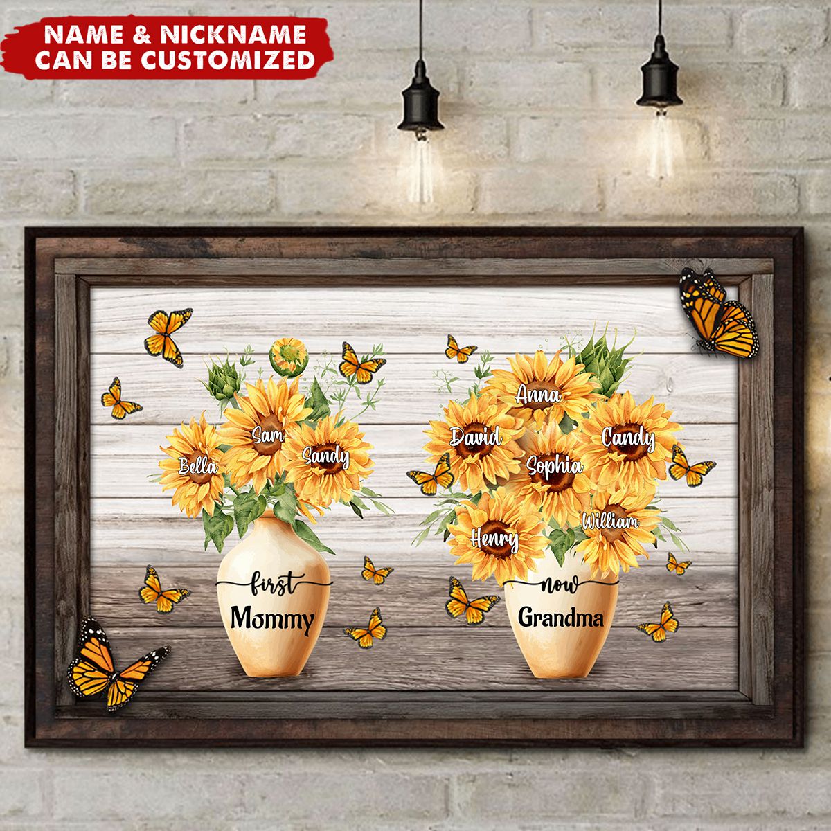 First Mom Now Grandma Sunflower - Personalized Customized Canvas - Gifts For Mom, Wife, Her