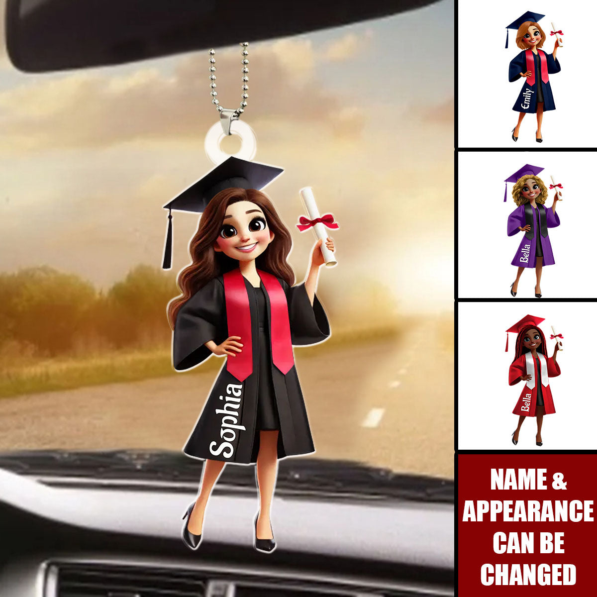 Graduation Cap And Animated Girl, Personalized Acrylic Ornament, Gift For Graduates