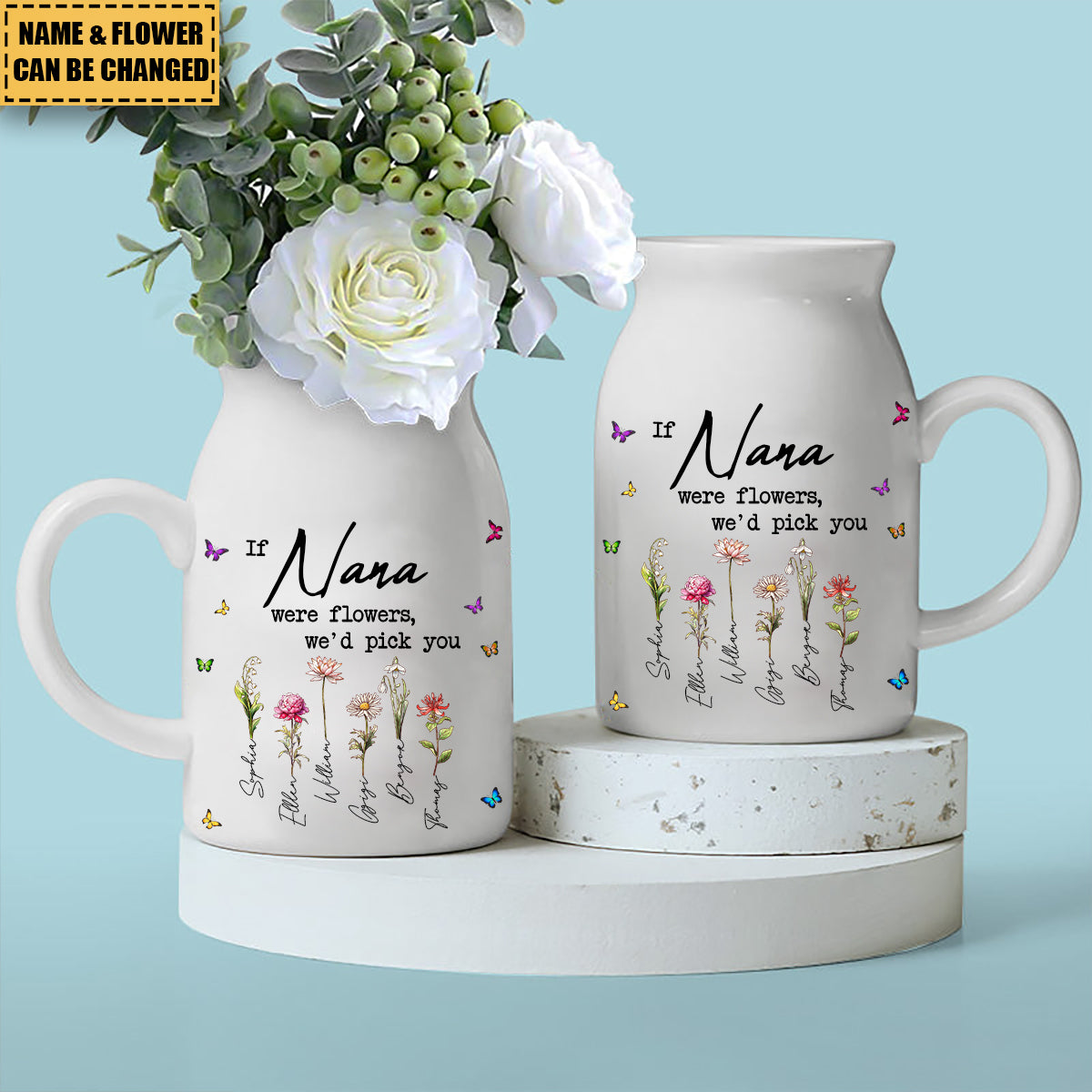 Grandma's Love Brings Blossoms To Life - Family Personalized Custom Home Decor Flower Vase - House Warming Gift For Mom, Grandma
