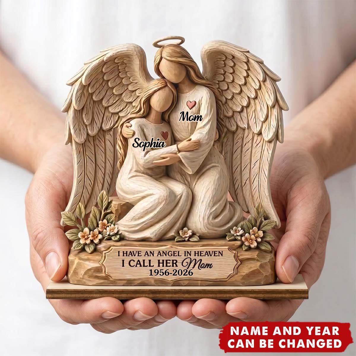 Wrapped In Heavenly Love - Personalized 2-Layered Wooden Plaque, Gift For Loss of Mom