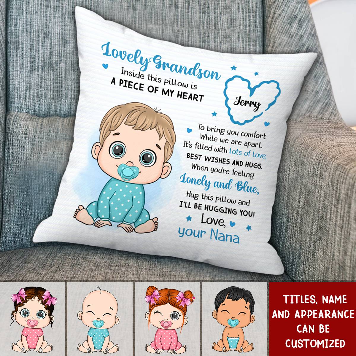 I'll Be Hugging You - Personalized Baby Pillow, Gift For Granddaughter Daughter Grandson Son