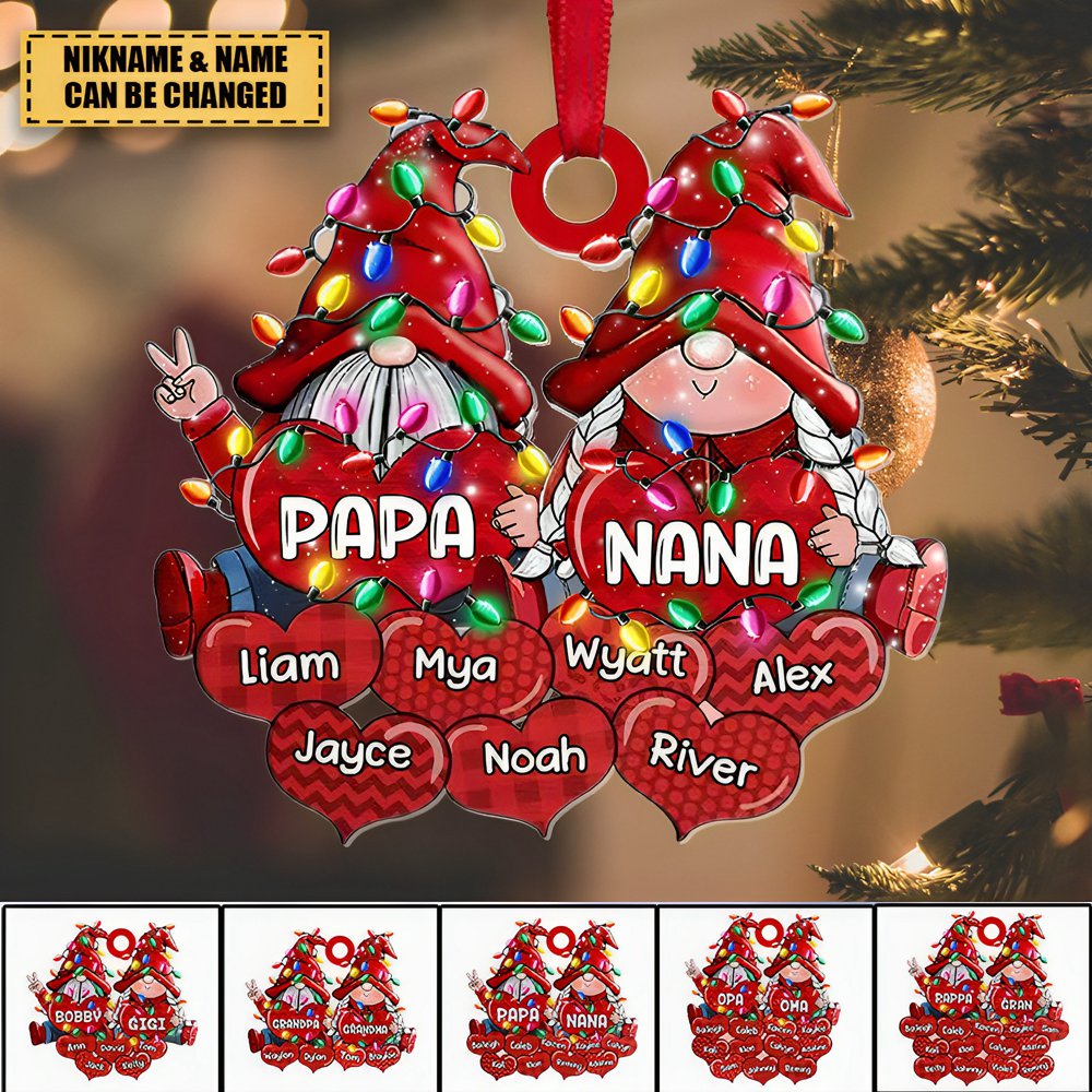 Colorful Christmas Noel Light Dwarf Pappy Nana Daddy Mommy Sweet Heart Kids Personalized Ornament