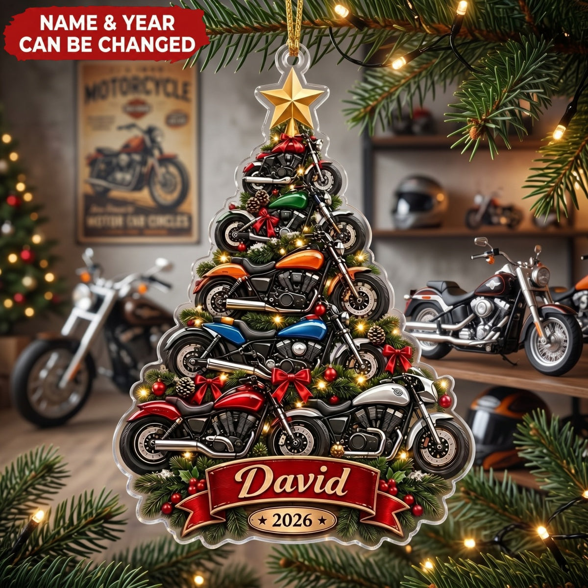 Motorcycle Tree – Personalized Acrylic Custom Shape Ornament, Gift for Biker