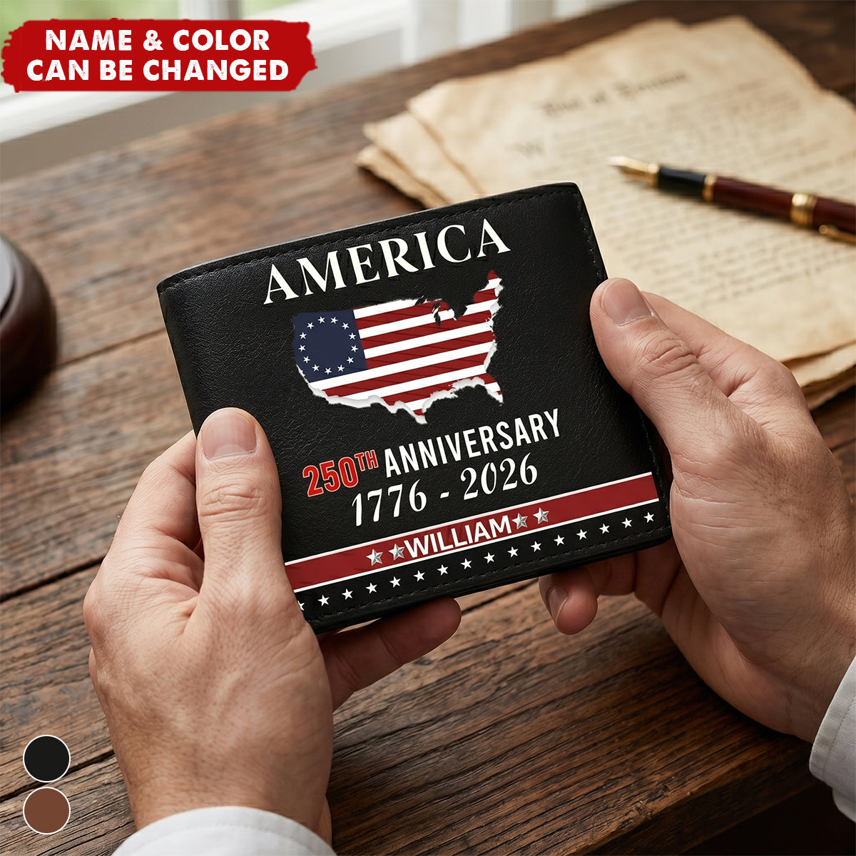 Customized USA 250th Anniversary Wallet - Personalized Name - The Patriot's Gift