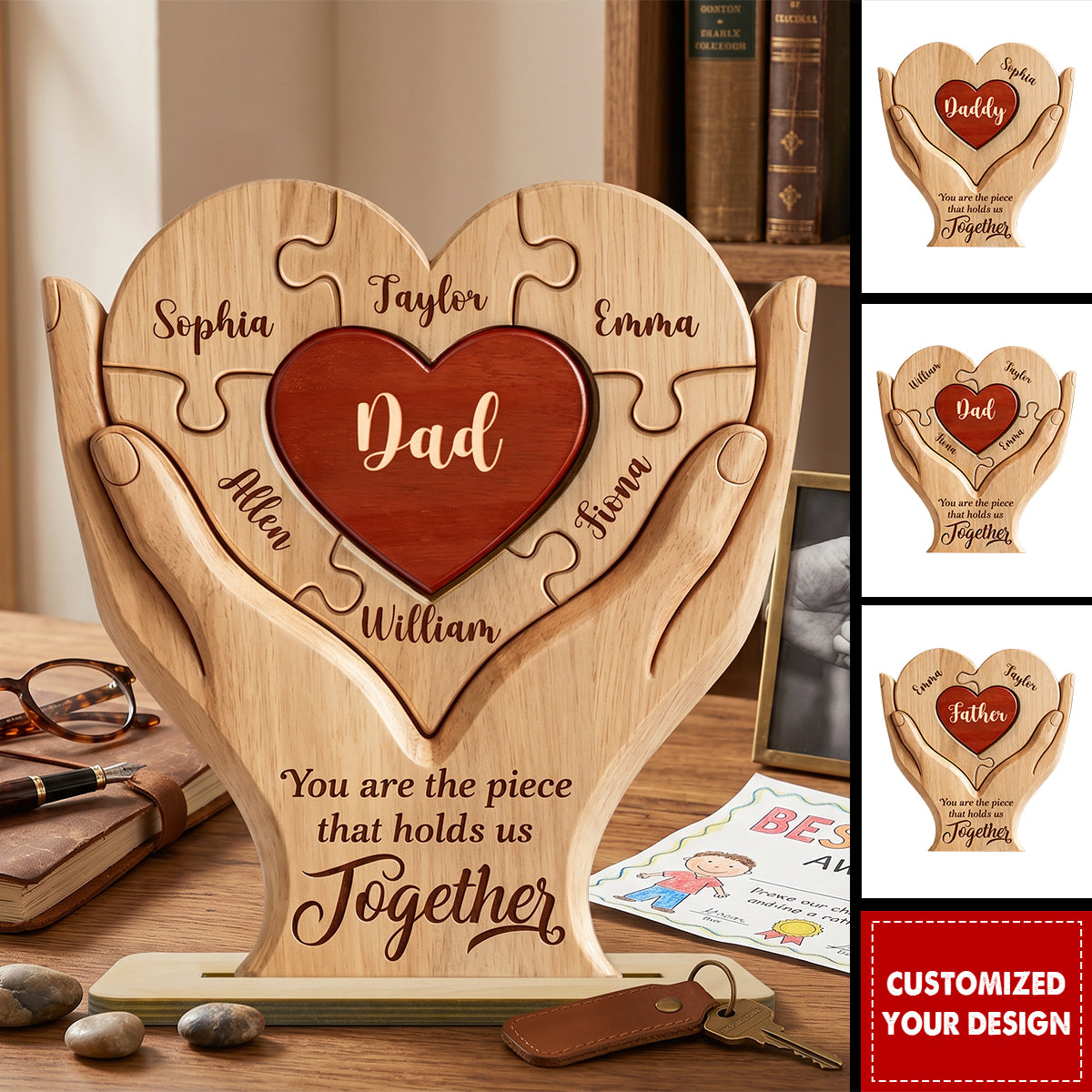 Dad The Piece That Holds Us Together - Personalized 2-Layered Wooden Plaque - Father's Day Gift for Dad, Husband
