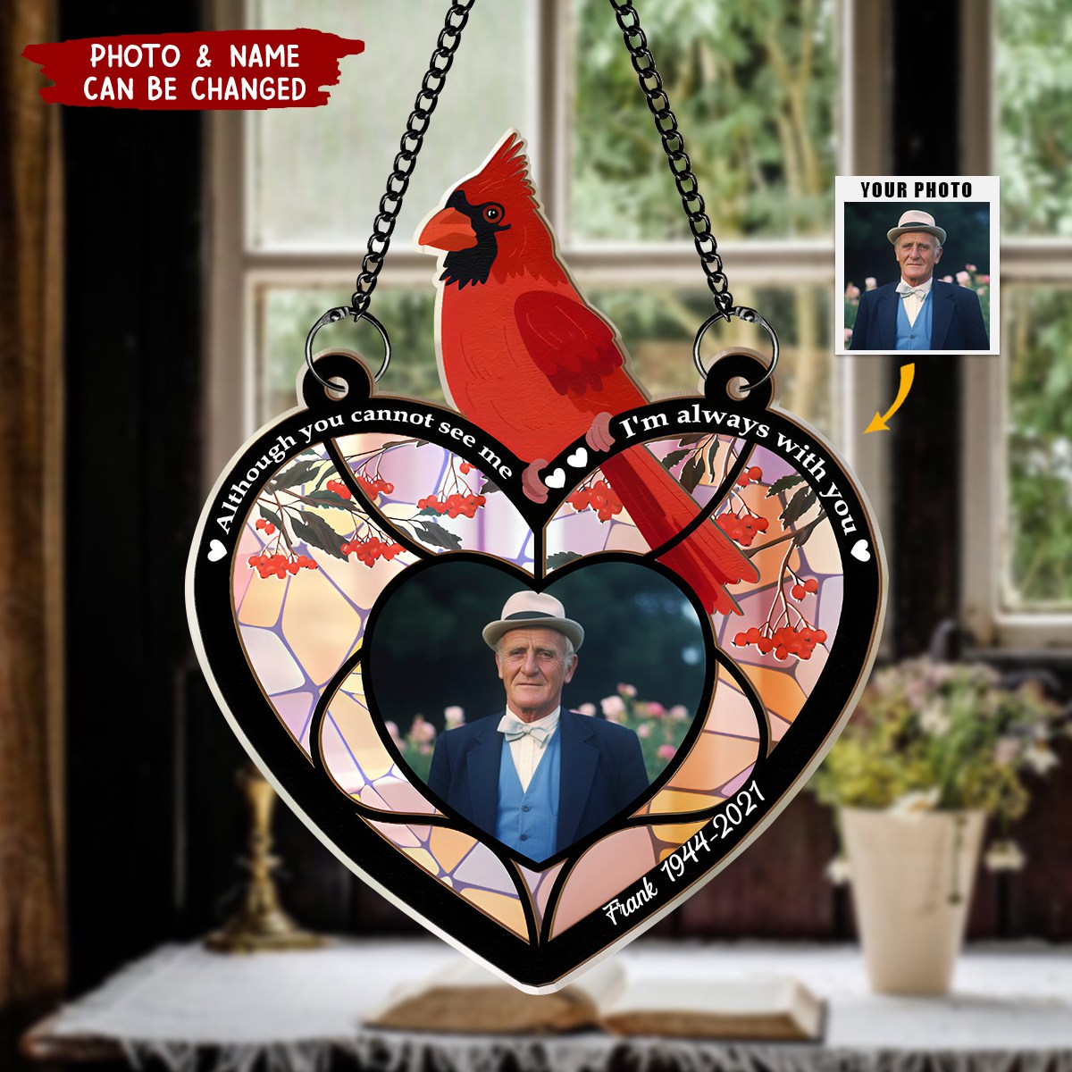 I'm Always With You - Personalized Cardinal Suncatcher Photo Ornament