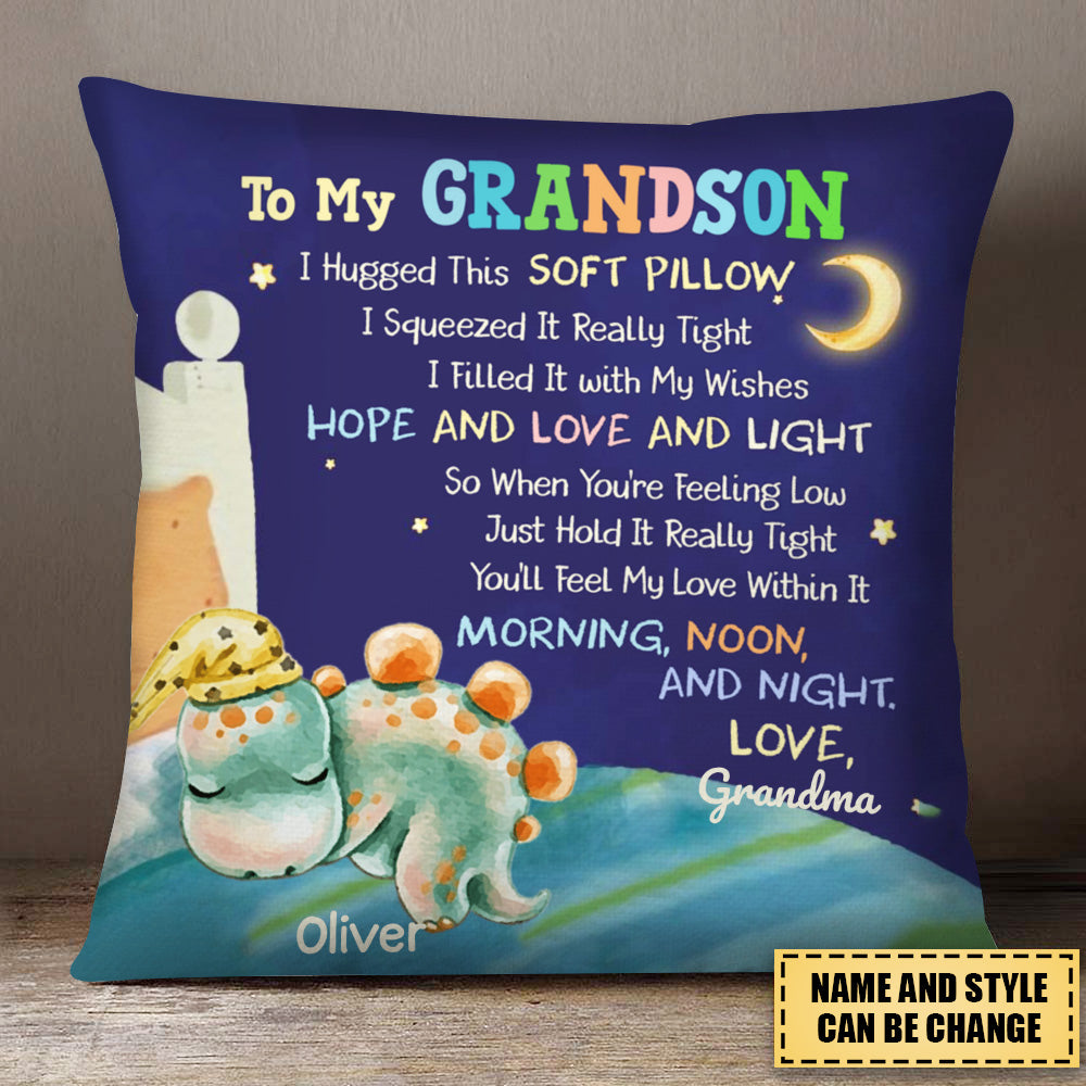 Gift For Grandson Sleeping Dino "To my Grandson" Personalized Pillow