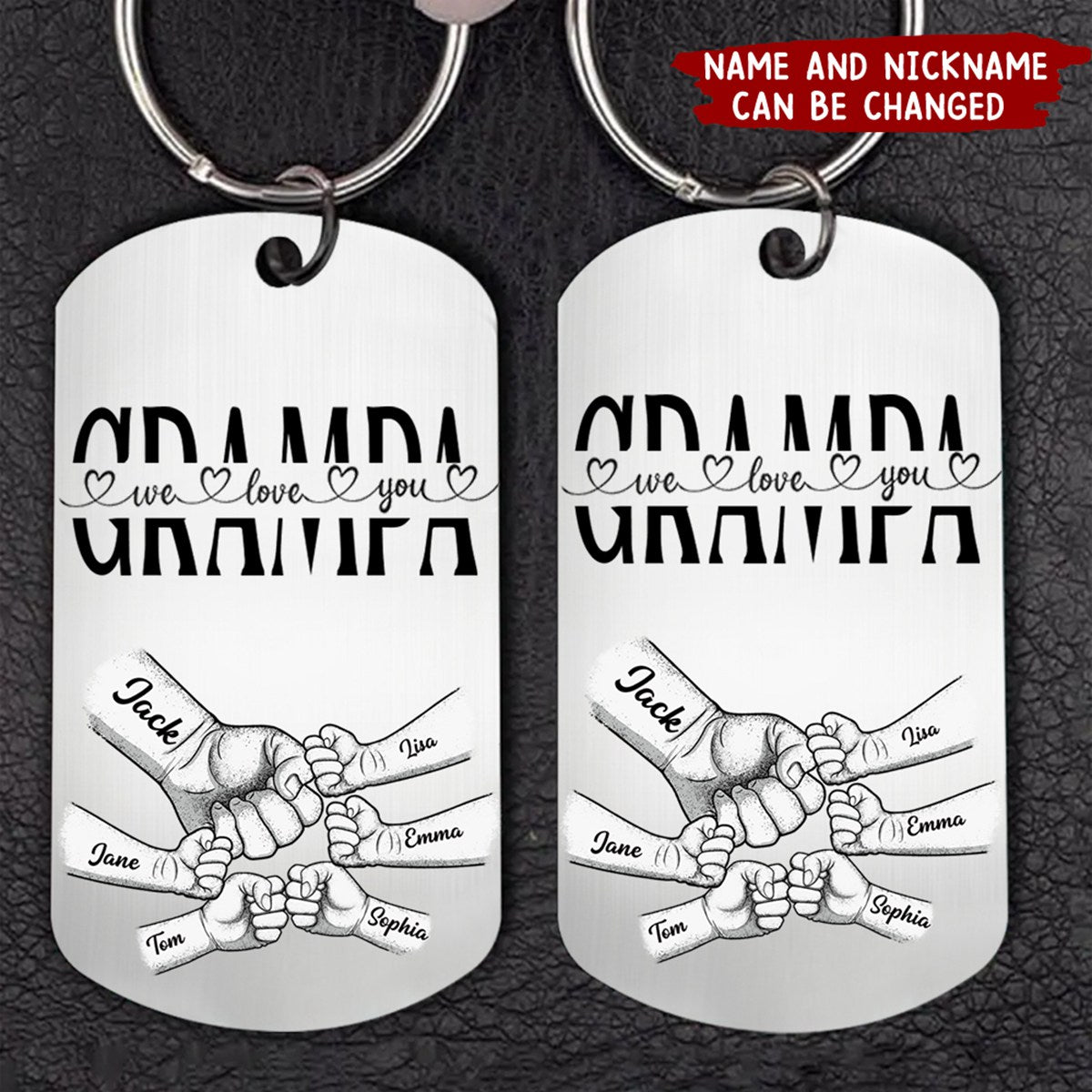 Dad Grandpa We Love You Fist Bump - Personalized Stainless Steel Keychain