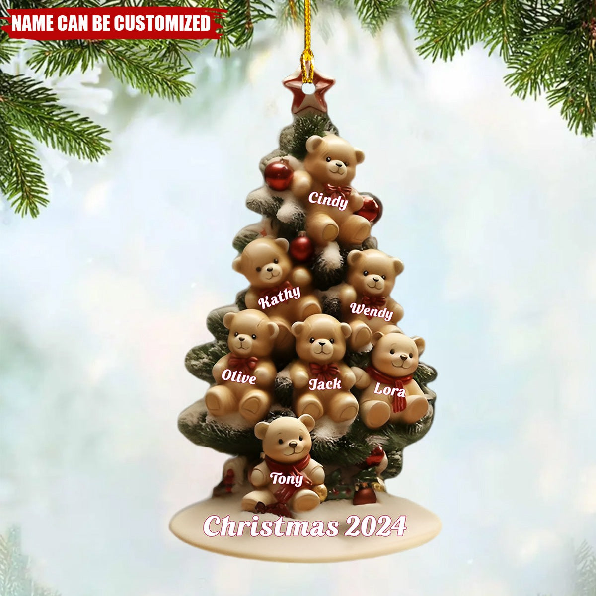 Little Bears On Christmas Tree Personalized Ornament