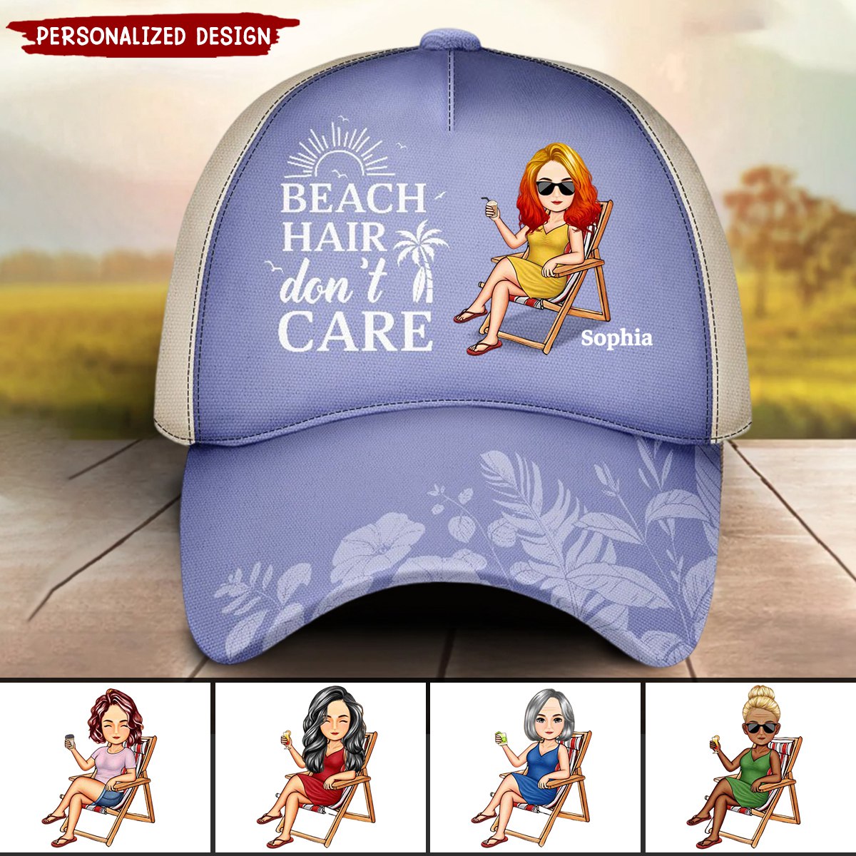 Beach Hair Don't Care Cartoon - Personalized Classic Cap