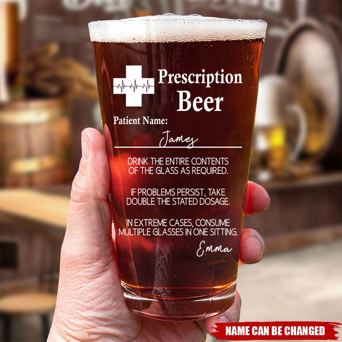 Prescription Beer Personalized Beer Glass, Funny Birthday Gift For Dad Brother Sister Bestie