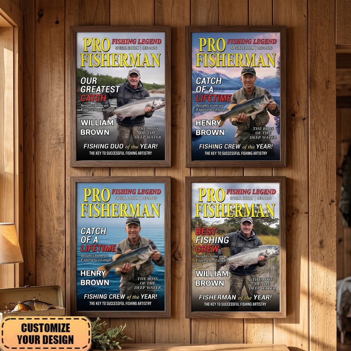 Custom Photo Magazine Vertical Poster - Personalized Birthday Fishing Gifts For Family