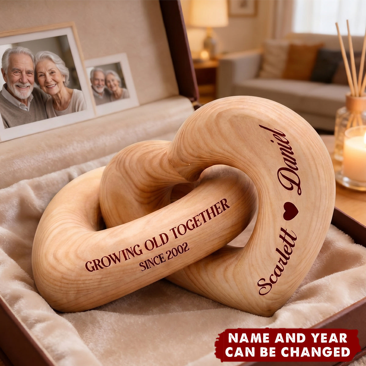 Growing Old Together - Personalized Interlocking Wooden Hearts