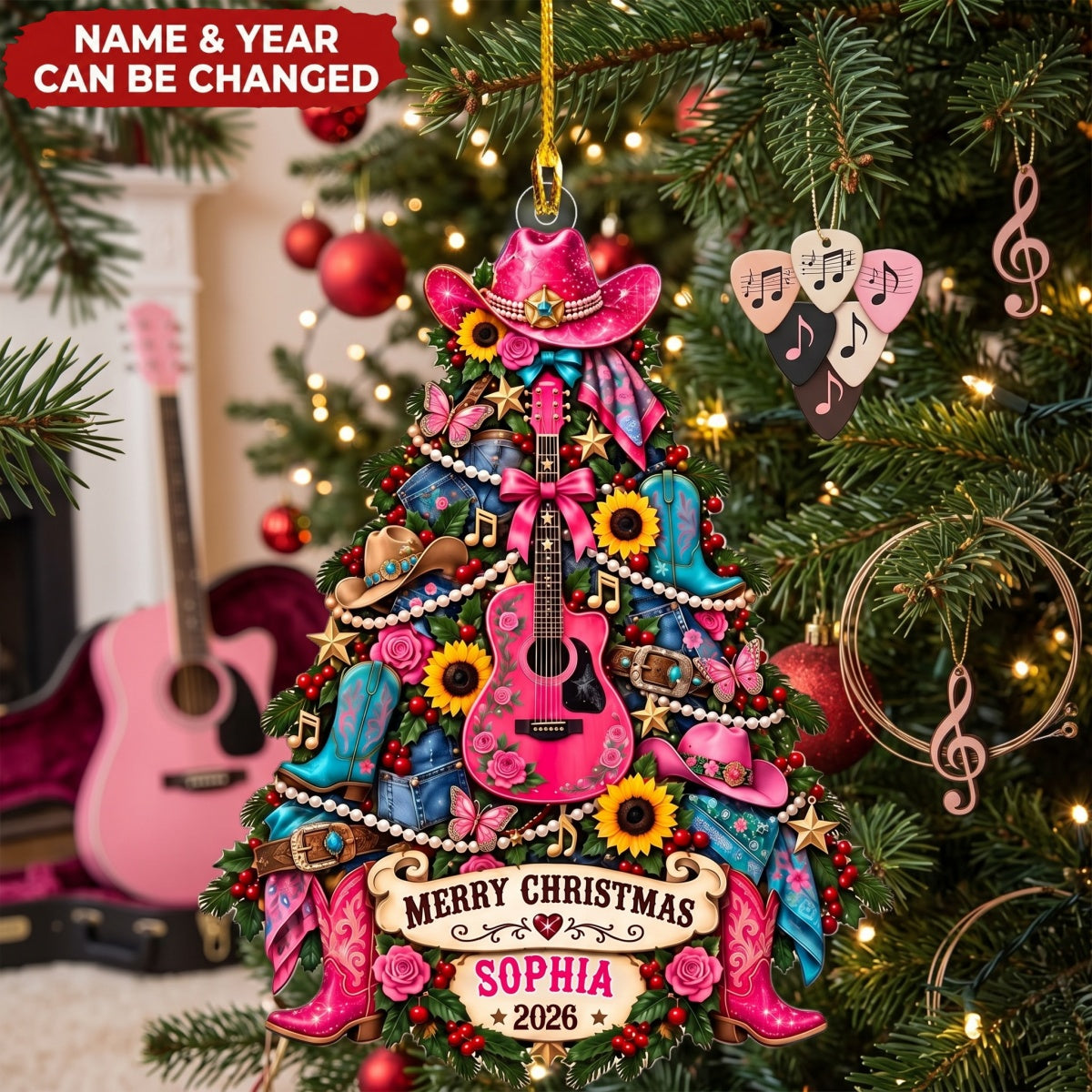Cowgirl Guitar  – Personalized Acrylic Custom Shape Ornament, Gift for Country Music Lover