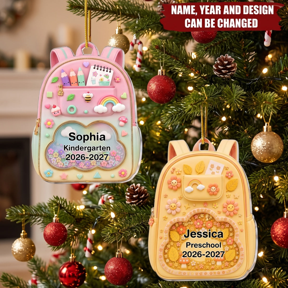 Kids School Backpack - Personalized Acrylic Custom Shape Ornament