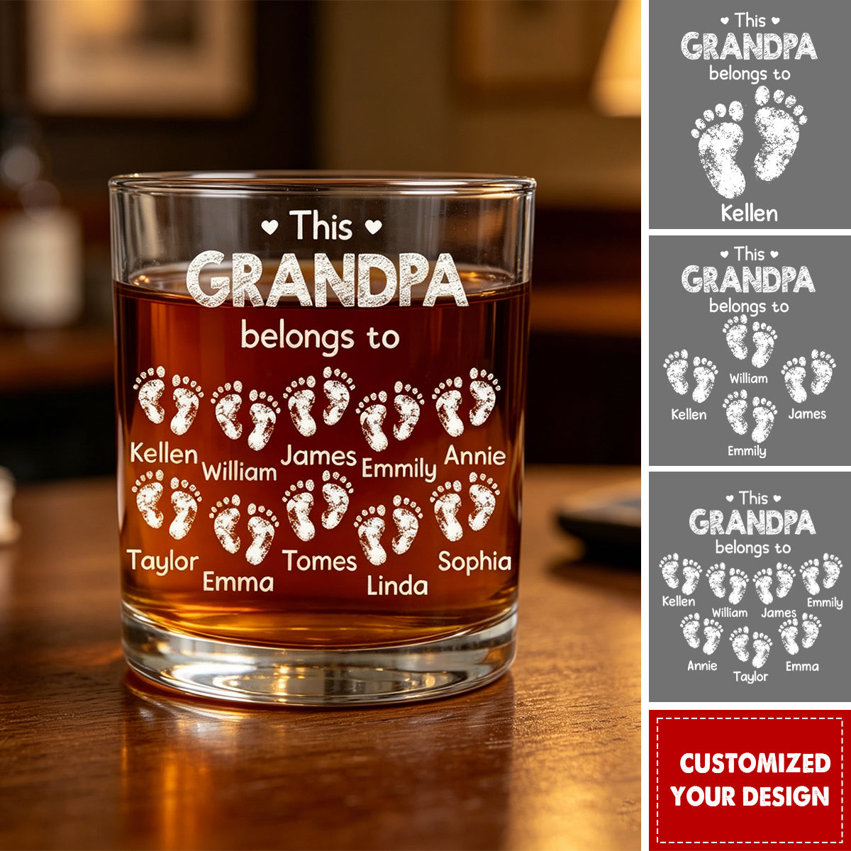 This Grandpa Belongs To - Cute Footprints - Personalized Whiskey Glass