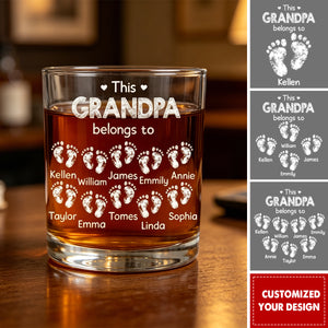 This Grandpa Belongs To - Cute Footprints - Personalized Whiskey Glass