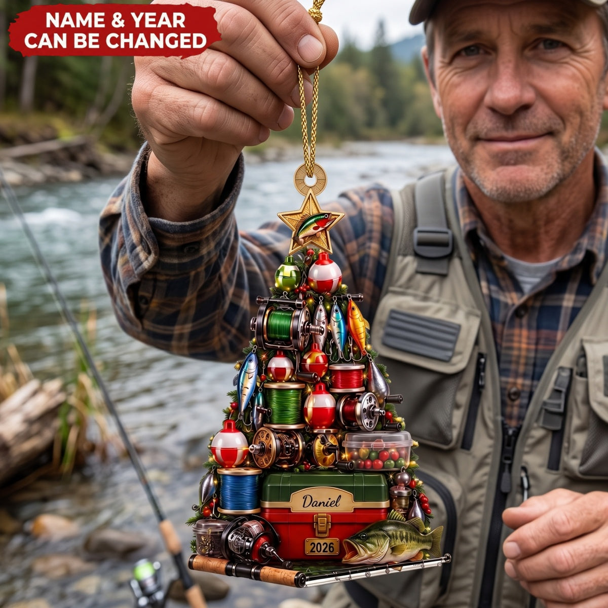 A Merry Fishing Christmas Tree – Personalized Acrylic Custom Shape Ornament, Gift For Fishing Lover