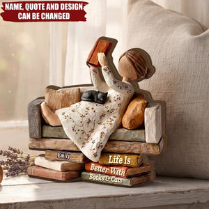 Life Is Better With Books & Cats - Personalized Customized 3-layered Wooden Plaque