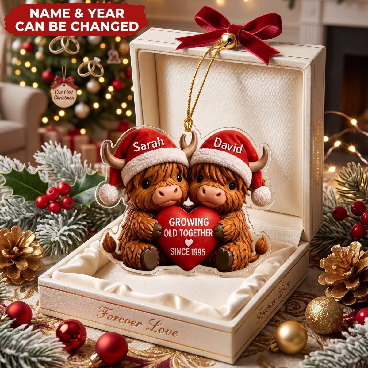 Highland Cow – Personalized Acrylic Custom Shape Ornament, Gift For Couple