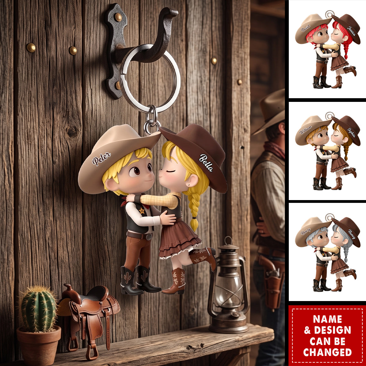 Personalized Cowboy/Cowgirl Couple Acrylic Keychain, Custom Western Country Lovers Gift