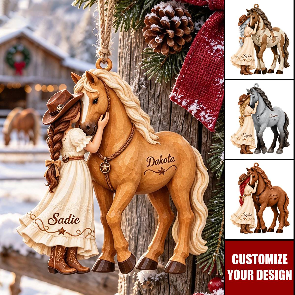 Personalized Horse Christmas Ornament - With The Girl's And Horse's Names