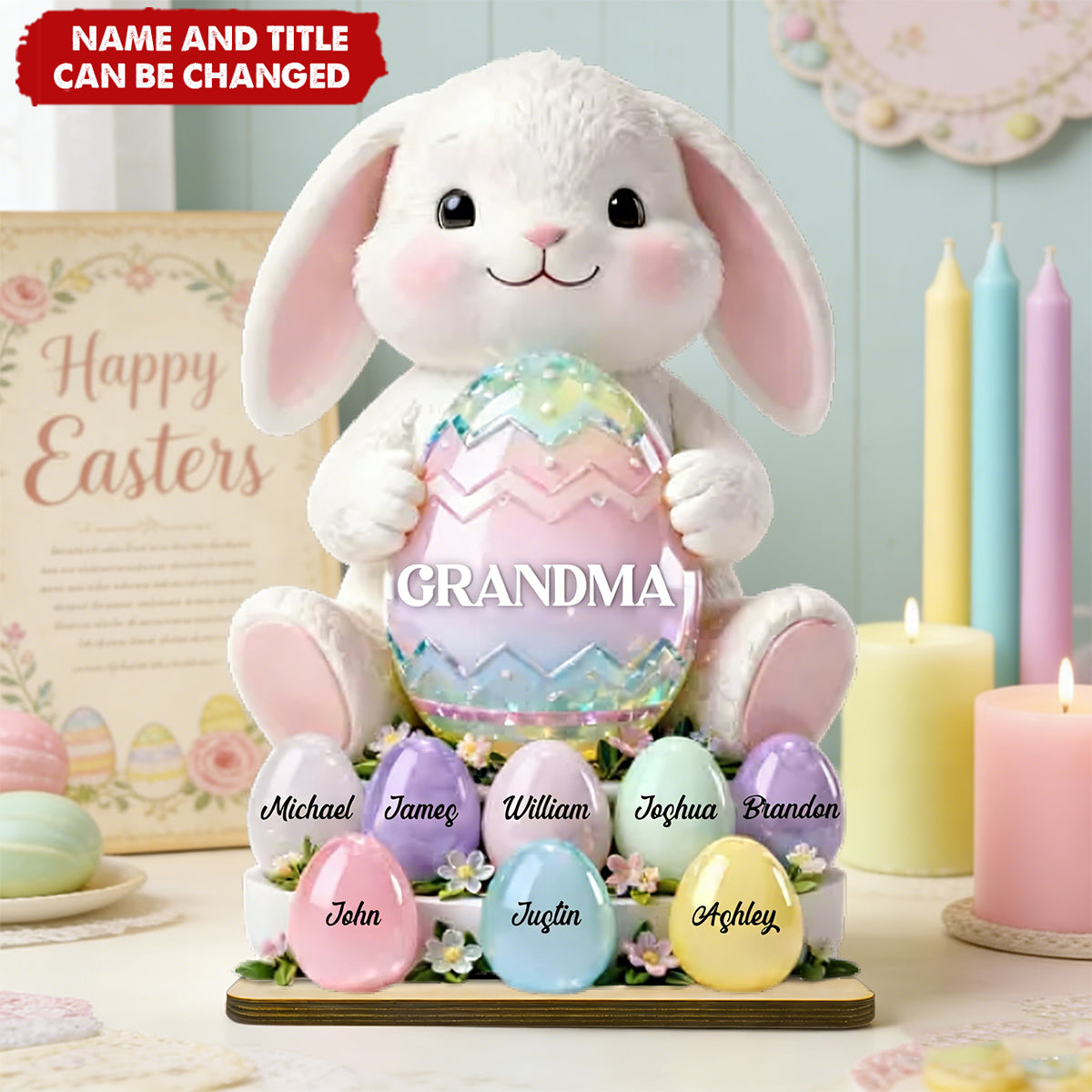 Bunny Grandma Easter - Personalized 2-Layered Wooden Plaque,  Easter Decor for Grandma