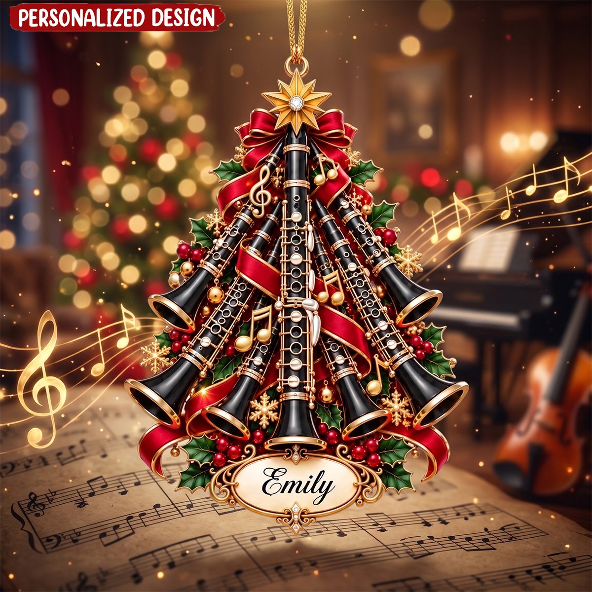 Personalized Clarinet Christmas Ornament, Custom Name Clarinet Lover, Music Lover Decor