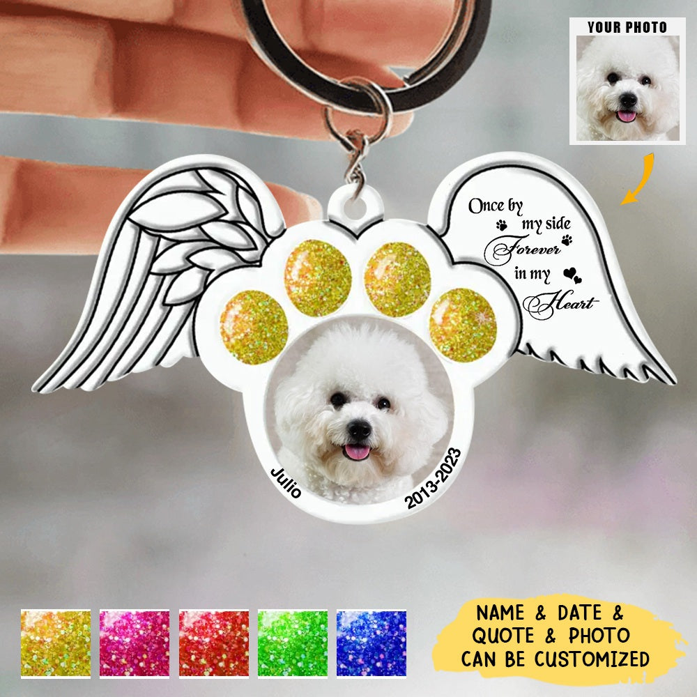 Custom Memorial Dog Cat Wings Photo Aluminum Keychain, Memorial Gift Idea For Pet Lovers