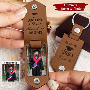 And So The Adventure Begins Personalized Leather Photo Keychain