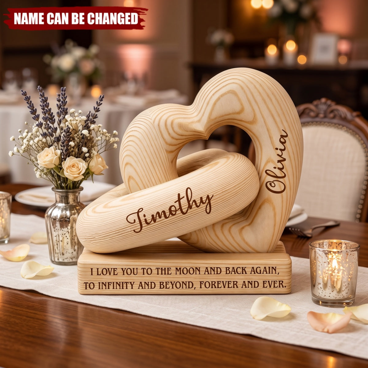 Love You To The Moon And Back - Personalized Heart Sculpture With Base