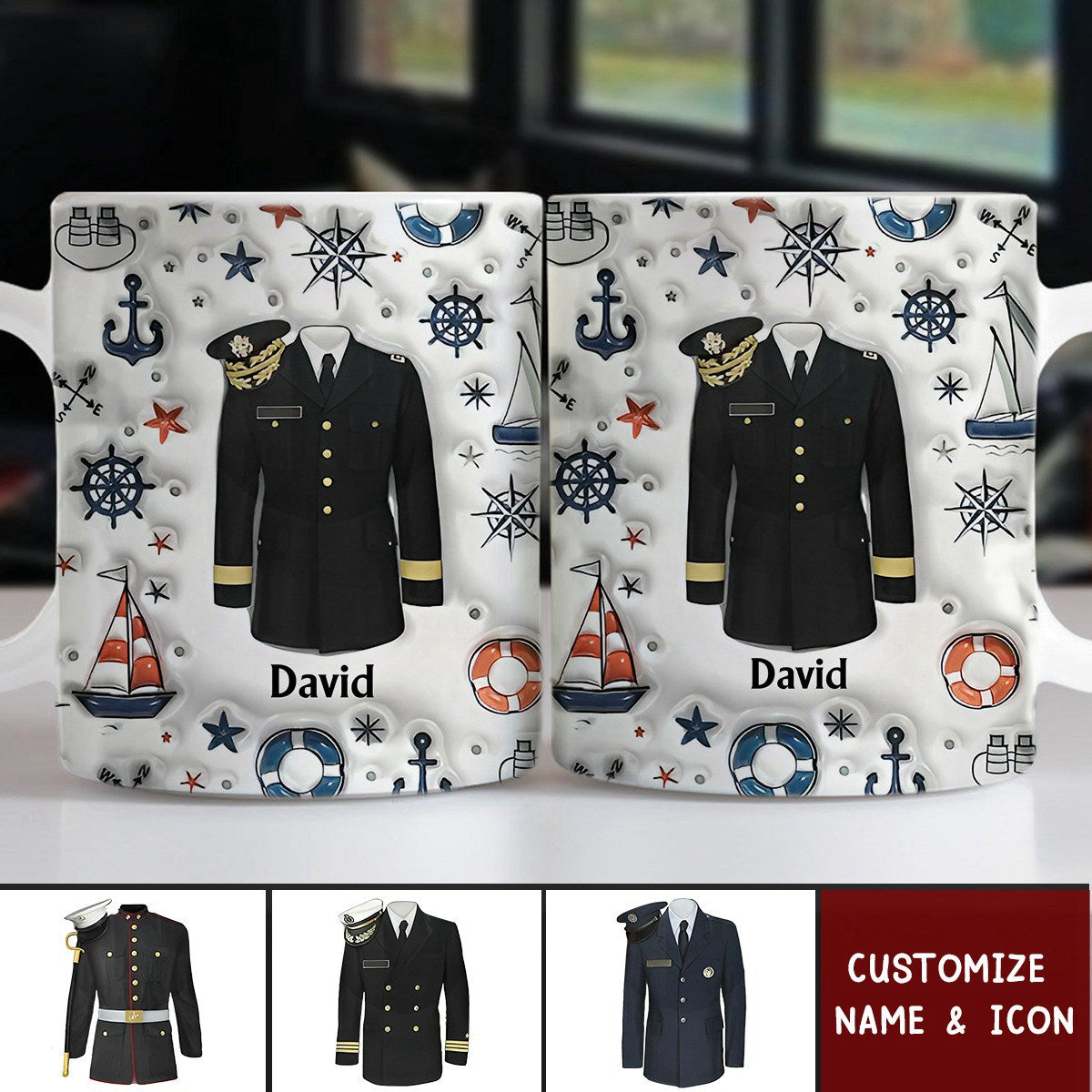 Navy Uniform - 3D Inflated Effect Printed Personalized Mug, Gift For Veteran, Militant