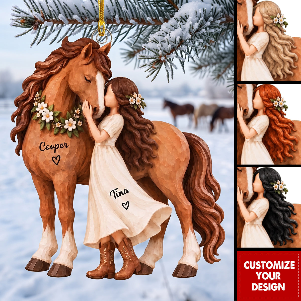 Personalized Horse-Loving Girl Ornament, Custom Name Horse Christmas Keepsake