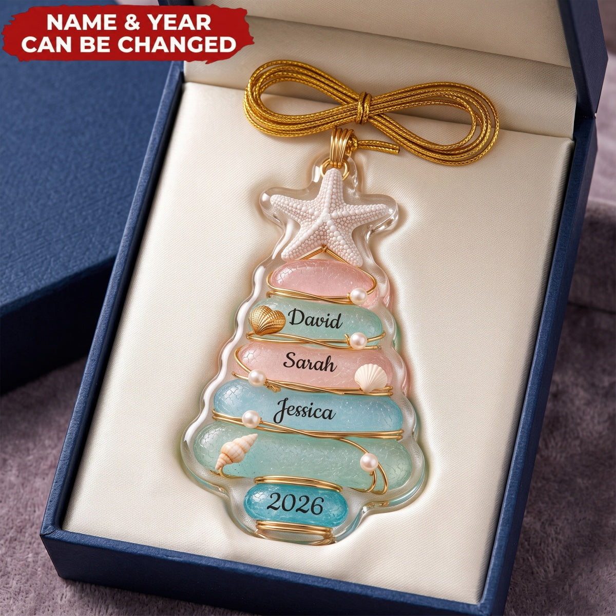 Sea Glass Christmas Tree – Personalized Acrylic Custom Shape Ornament, Gift For Coastal Family
