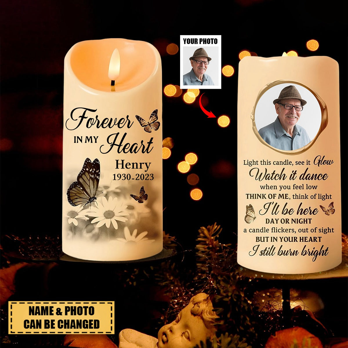 Forever In Our Hearts - Personalized Memorial Candle LED Light - Sympathy Gift For Family Members
