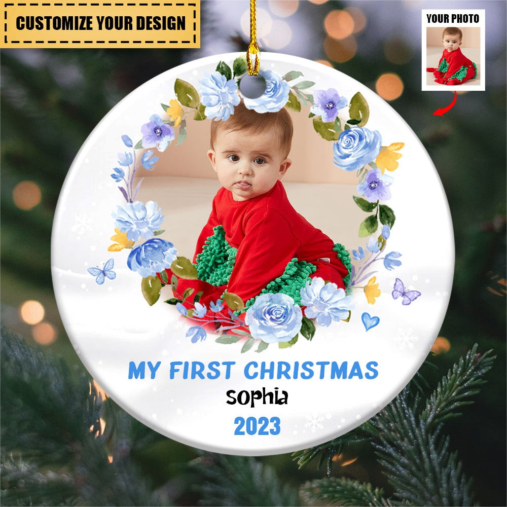 Gift For Grandkids Baby First Christmas Circle Ornament