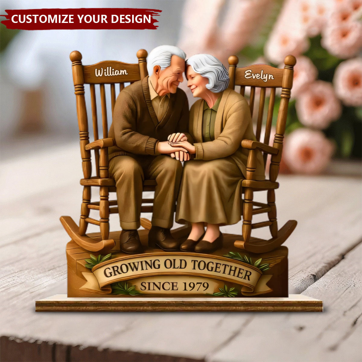 Love That Grows With Time - Personalized Standing Wooden Plaque