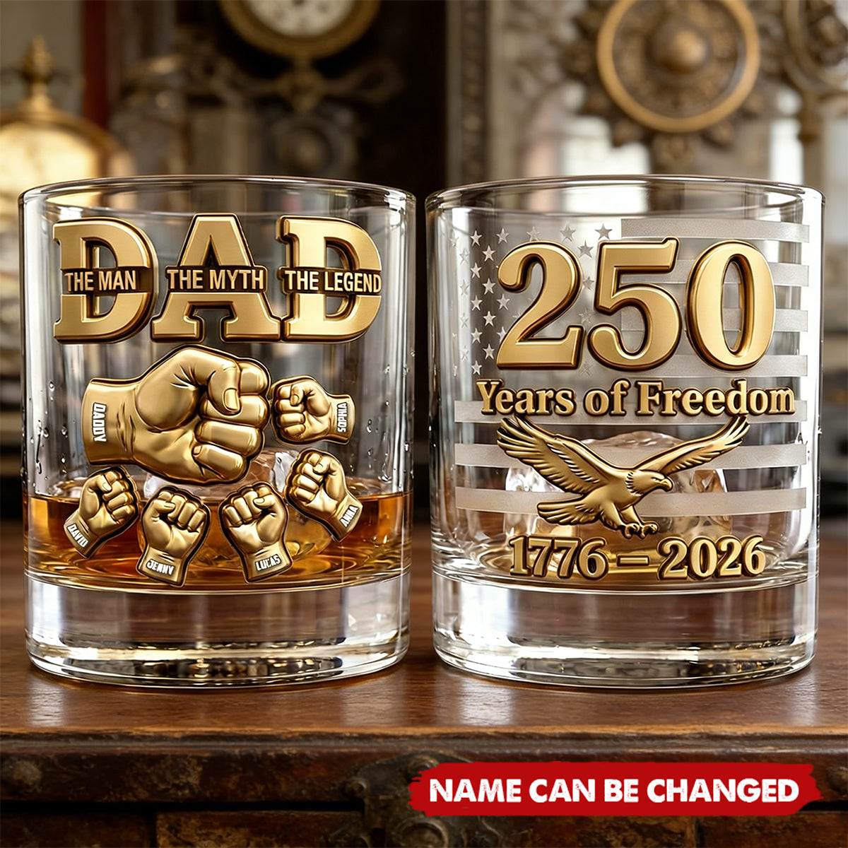 USA 250th Anniversary  - Personalized Whiskey Glass