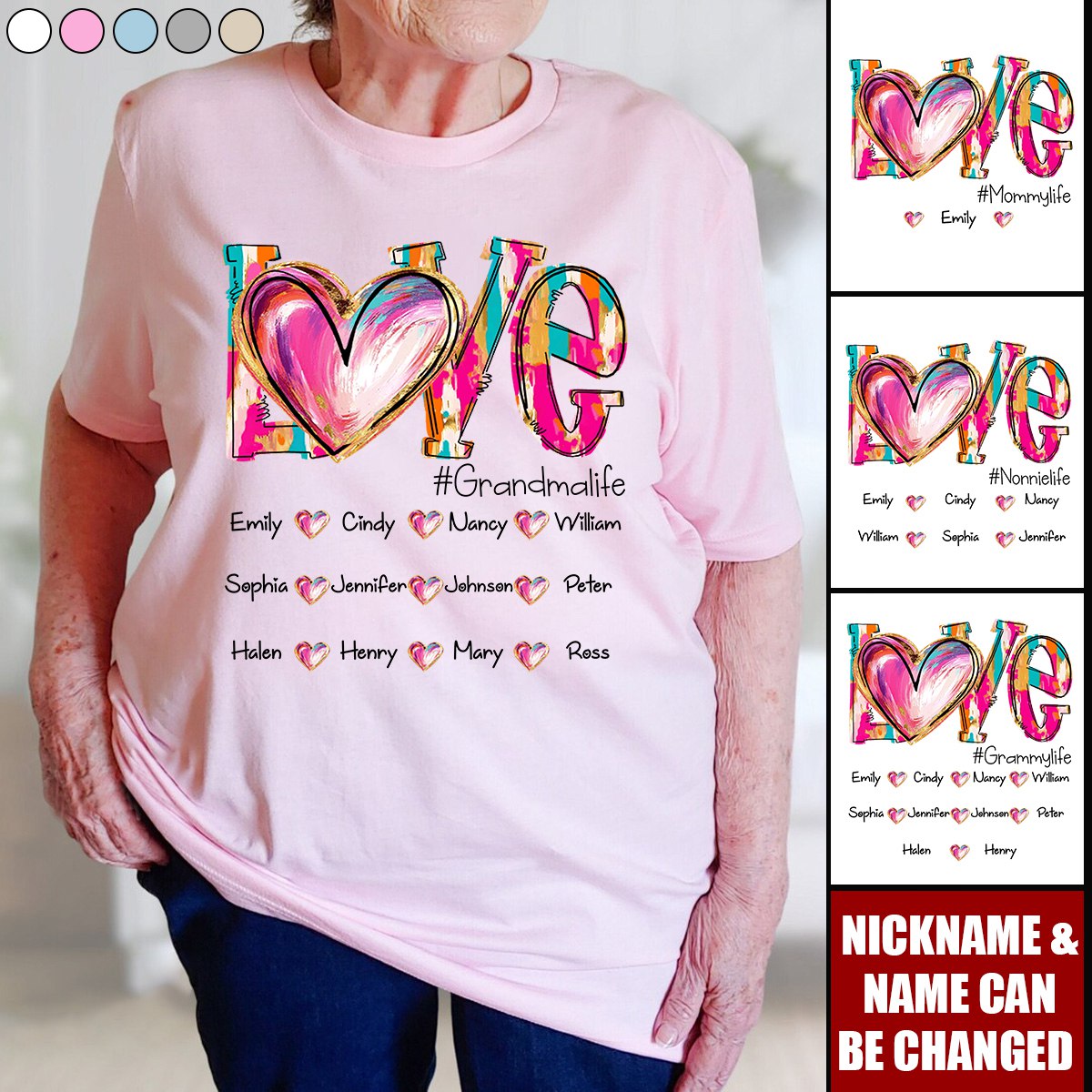 Love Grandmalife Kid Names Heart Personalized T-shirt