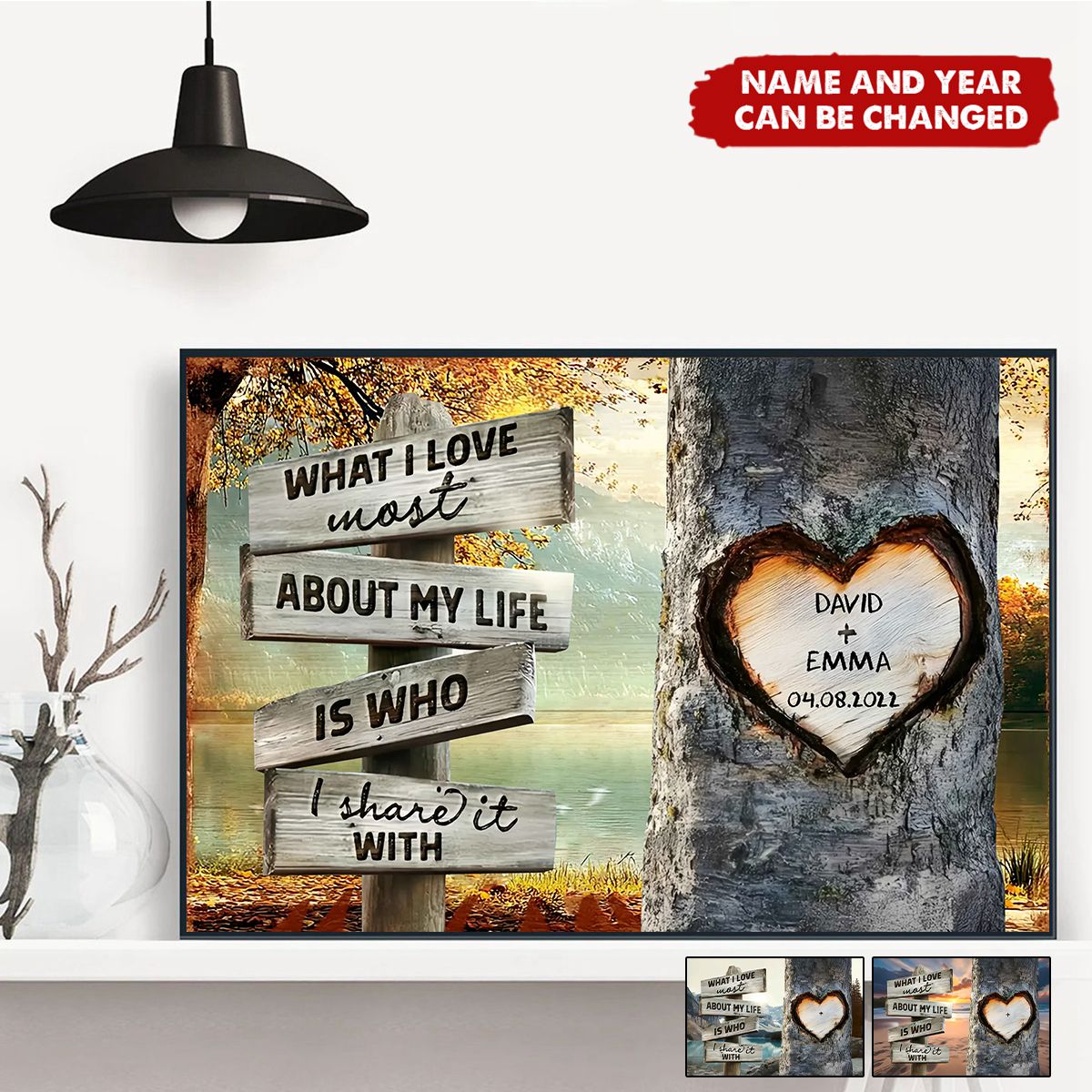 Personalized Gift For Couple Rustic Tree Carving What I Love Poster