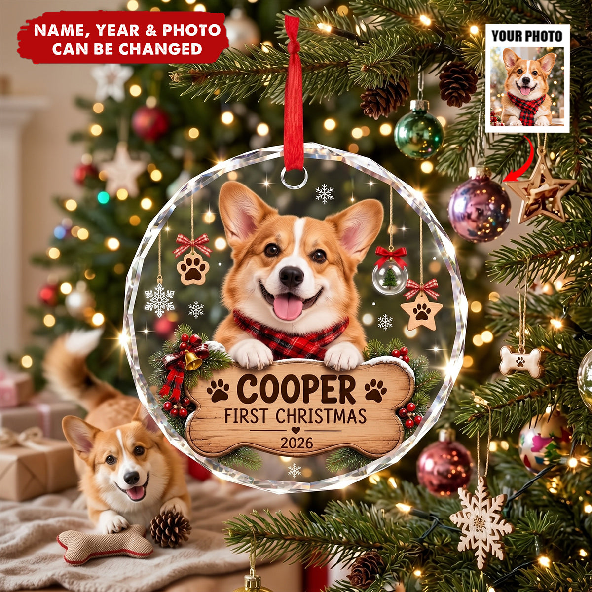 Dog First Christmas - Personalized Glass Ornament