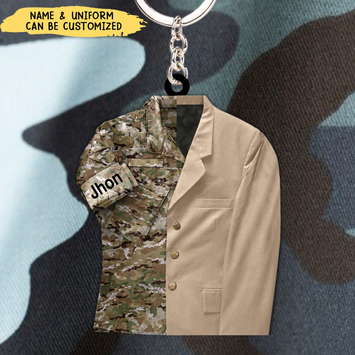 Military Camouflage and Dress Blues Uniform Personalized Acrylic Keychain For Military Veteran