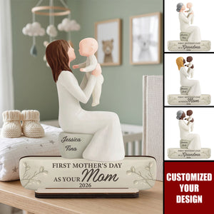 Personalized 2-Layer Wooden Plaque, Mom Holding Baby Keepsake,  Unique First Mother's Day Gift