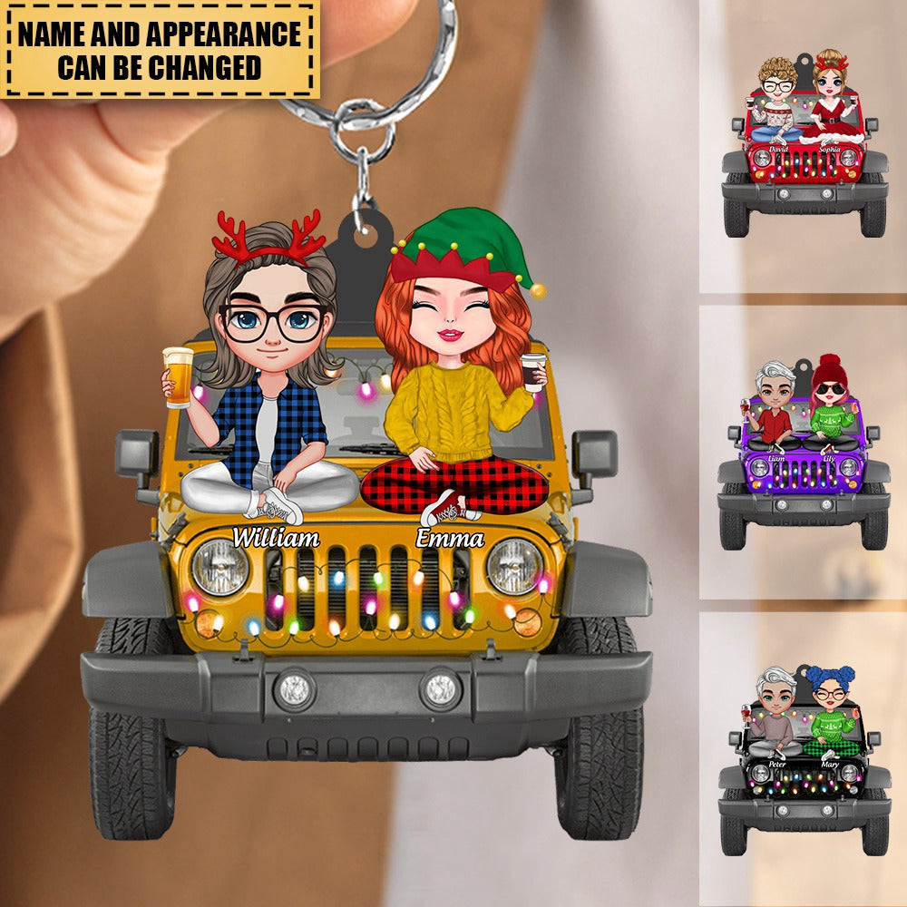 Christmas Doll Couple With Car Personalized Acrylic Keychain
