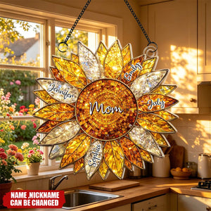 The Sunshine Of Our Family - Personalized Sunflower Window Hanging Suncatcher Ornament - Mother's Day Birthday Gifts For Mom, Grandma