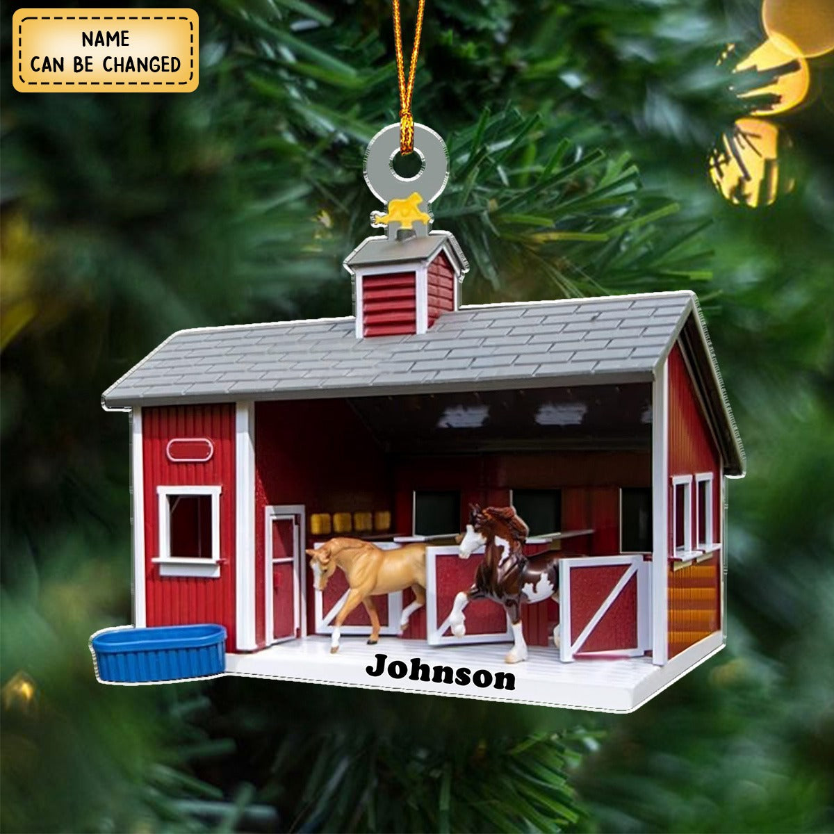 Personalized Horse Barn Christmas Custom Flat Ornament for Horse Lovers Farmers, Horse Racing Ornament (Horse Barn)