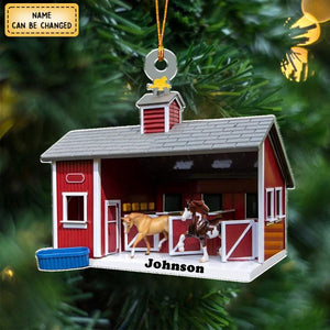 Personalized Horse Barn Christmas Custom Flat Ornament for Horse Lovers Farmers, Horse Racing Ornament (Horse Barn)
